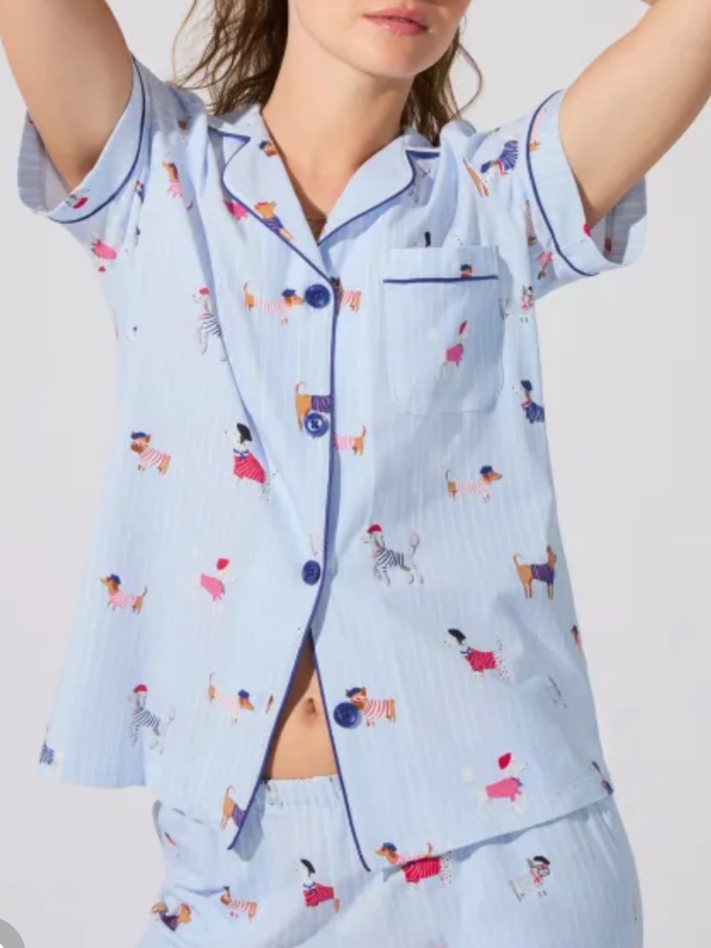 BedHead French Pups Short Sleeve Classic Jersey Cropped Pajama Set Parisian Dog - Picture 7 of 16